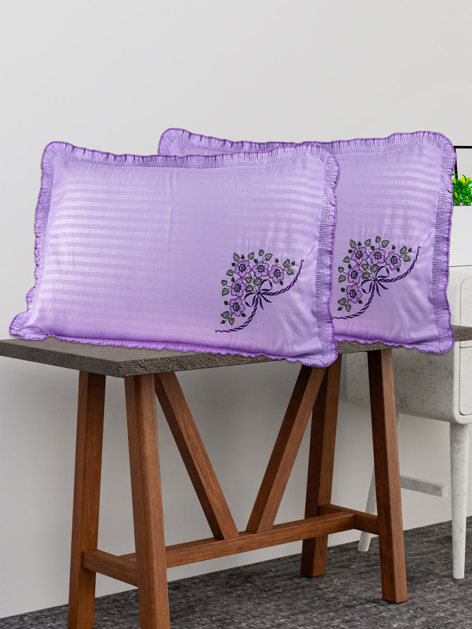 Kuber Industries Pillow Cover | Cotton Pillow Cover Set | Cushion Pillow Cover Set | Pillow Cover Set for Bedroom | Lining Embroidery Pillow Cover Set |Purple