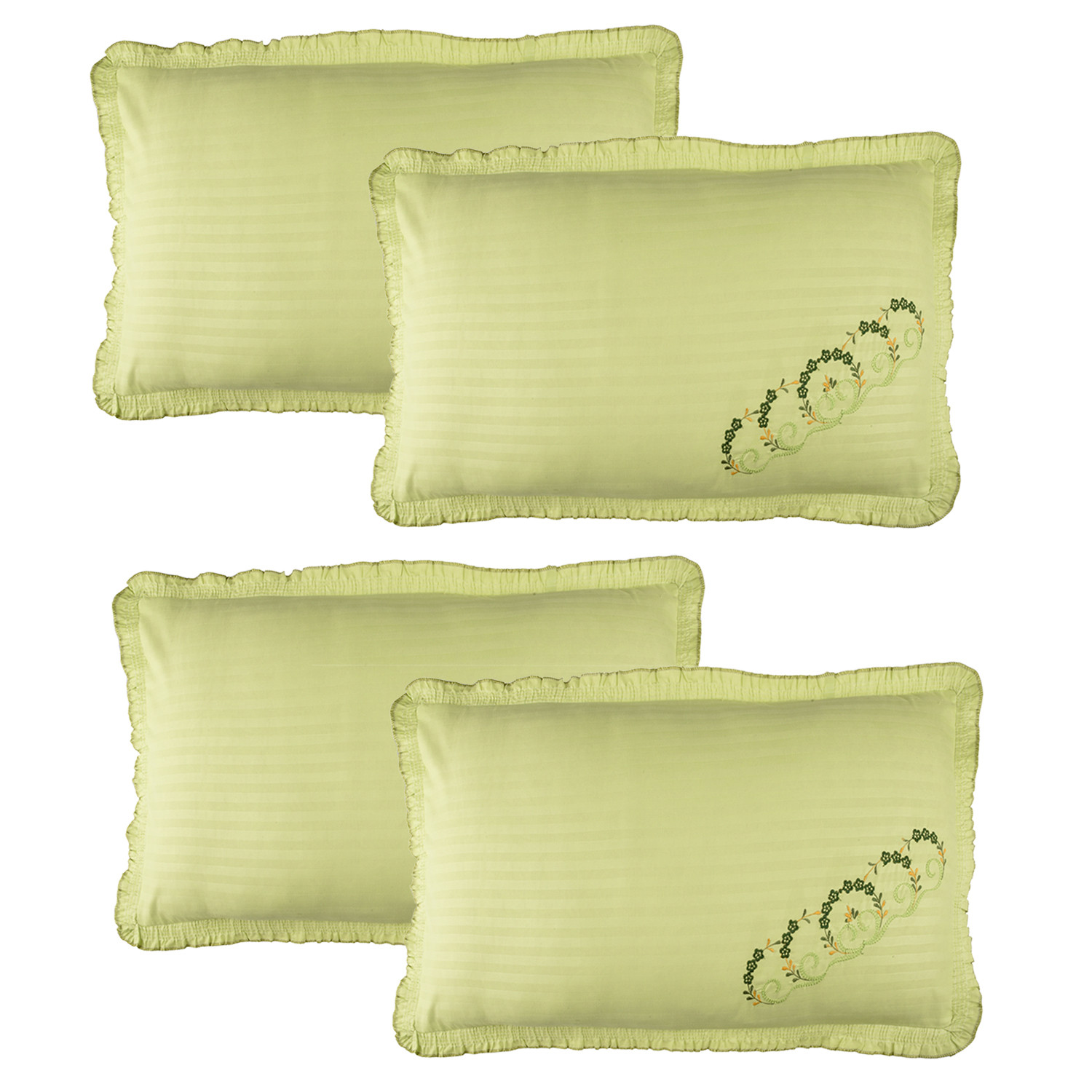 Kuber Industries Pillow Cover | Cotton Pillow Cover Set | Cushion Pillow Cover Set | Pillow Cover Set for Bedroom | Lining Embroidery Pillow Cover Set |Parrot Green