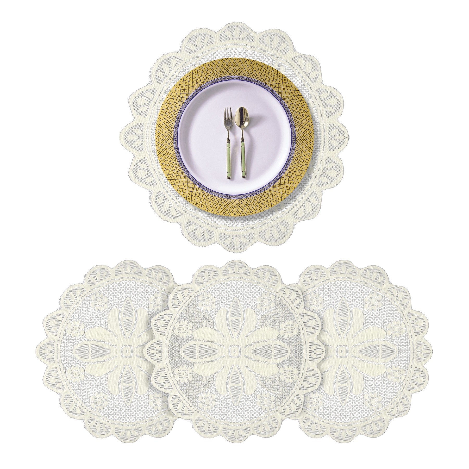 Kuber Industries Placemat | Dining Table Placemat | Center Table Mats | Round Plain Net Placemat Set | Side Table Placemats for Hotel-Home Décor | 20 Inch |White