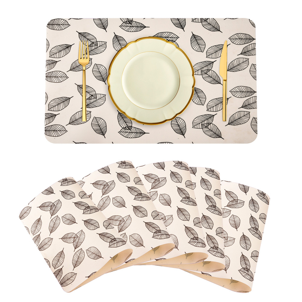 Kuber Industries Placemat | Placemats for Dining Room | Anti-Slip Table Mat Set | Placemats for Kitchen Table | Dining Table Placemats | Leaf-Design Placemat | 6 Piece Set | Cream
