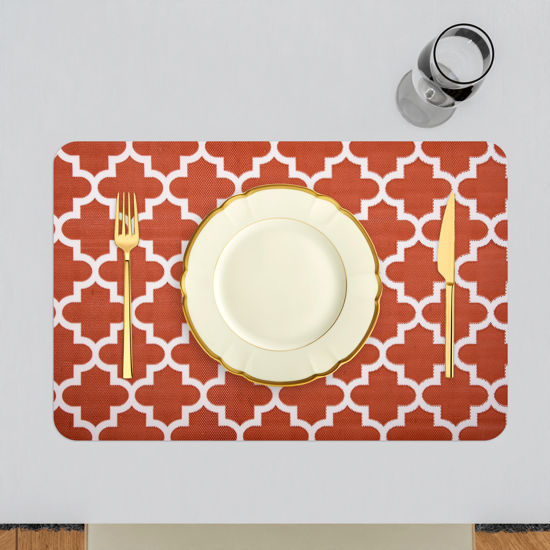 Kuber Industries Placemat | Placemats for Dining Room | Anti-Slip Table Mat Set | Placemats for Kitchen Table | Dining Table Placemats | Hexagon-Design Placemat | 6 Piece Set | Red