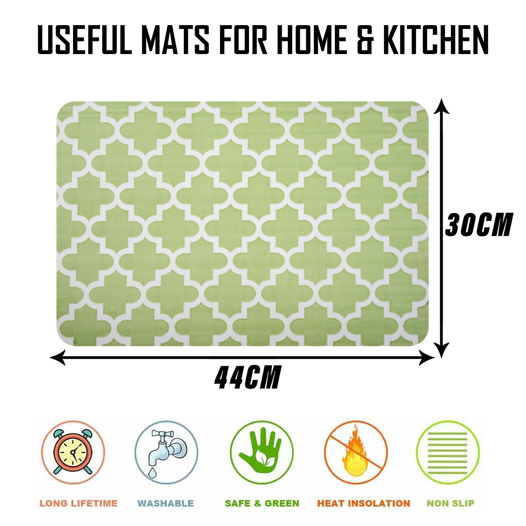 Kuber Industries Placemat | Placemats for Dining Room | Anti-Slip Table Mat Set | Placemats for Kitchen Table | Dining Table Placemats | Hexagon-Design Placemat | 6 Piece Set | Green