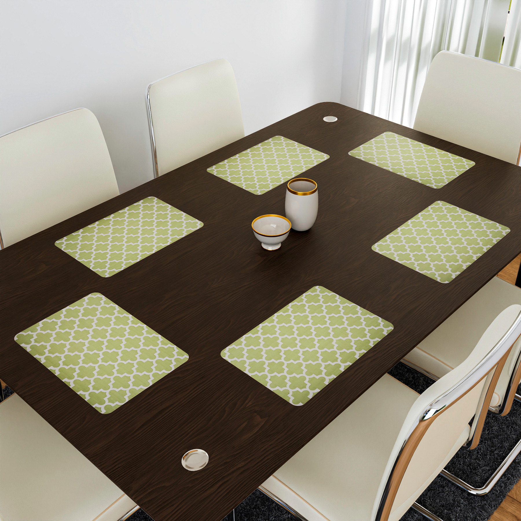 Kuber Industries Placemat | Placemats for Dining Room | Anti-Slip Table Mat Set | Placemats for Kitchen Table | Dining Table Placemats | Hexagon-Design Placemat | 6 Piece Set | Green