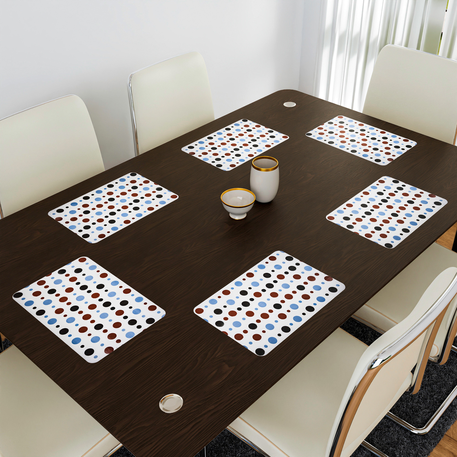 Kuber Industries Placemat | Placemats for Dining Room | Anti-Slip Table Mat Set | Placemats for Kitchen Table | Dining Table Placemats | Multi Dot Placemat | 6 Piece Set | White