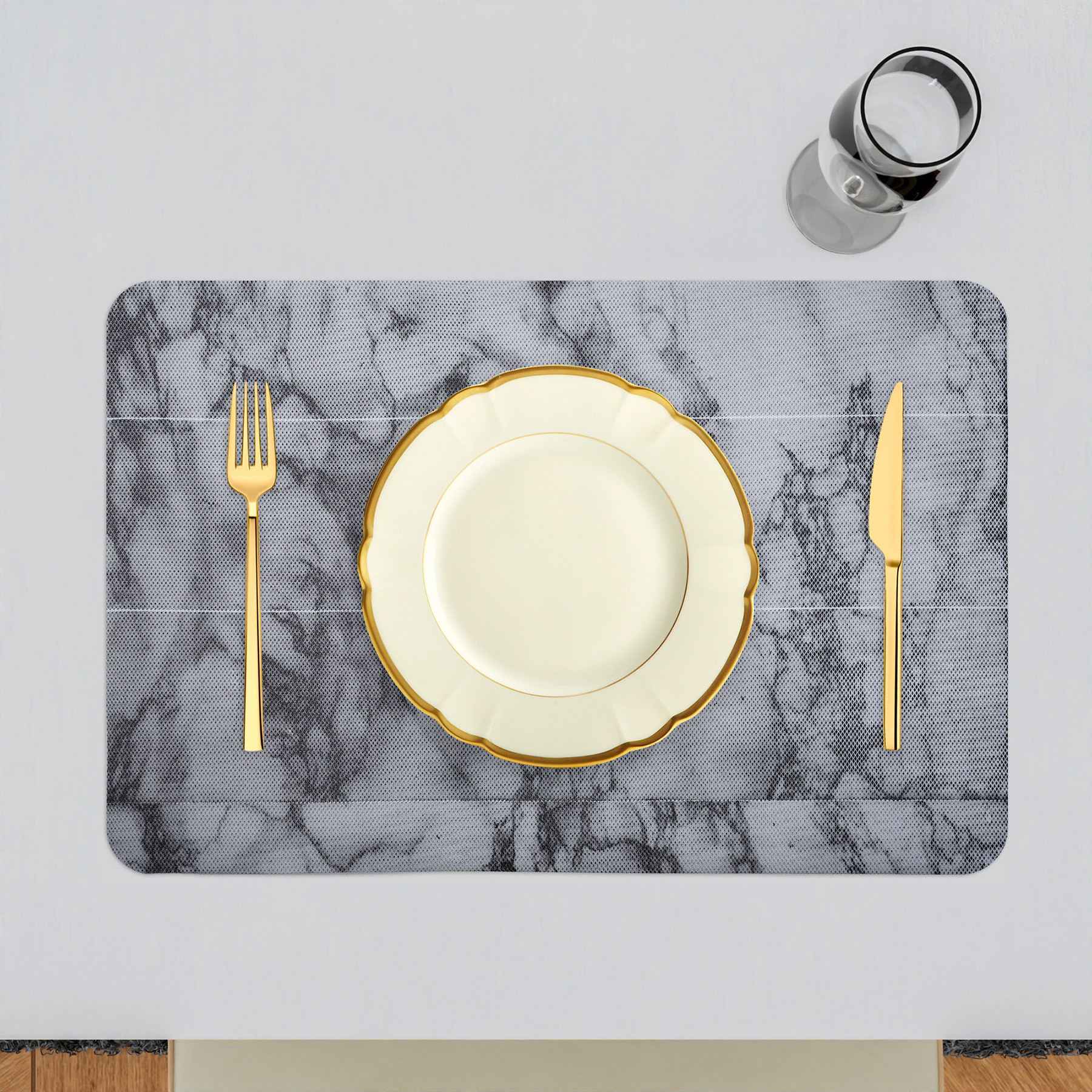 Kuber Industries Placemat | Placemats for Dining Room | Anti-Slip Table Mat Set | Placemats for Kitchen Table | Dining Table Placemats | Marble Placemat | 6 Piece Set | Gray