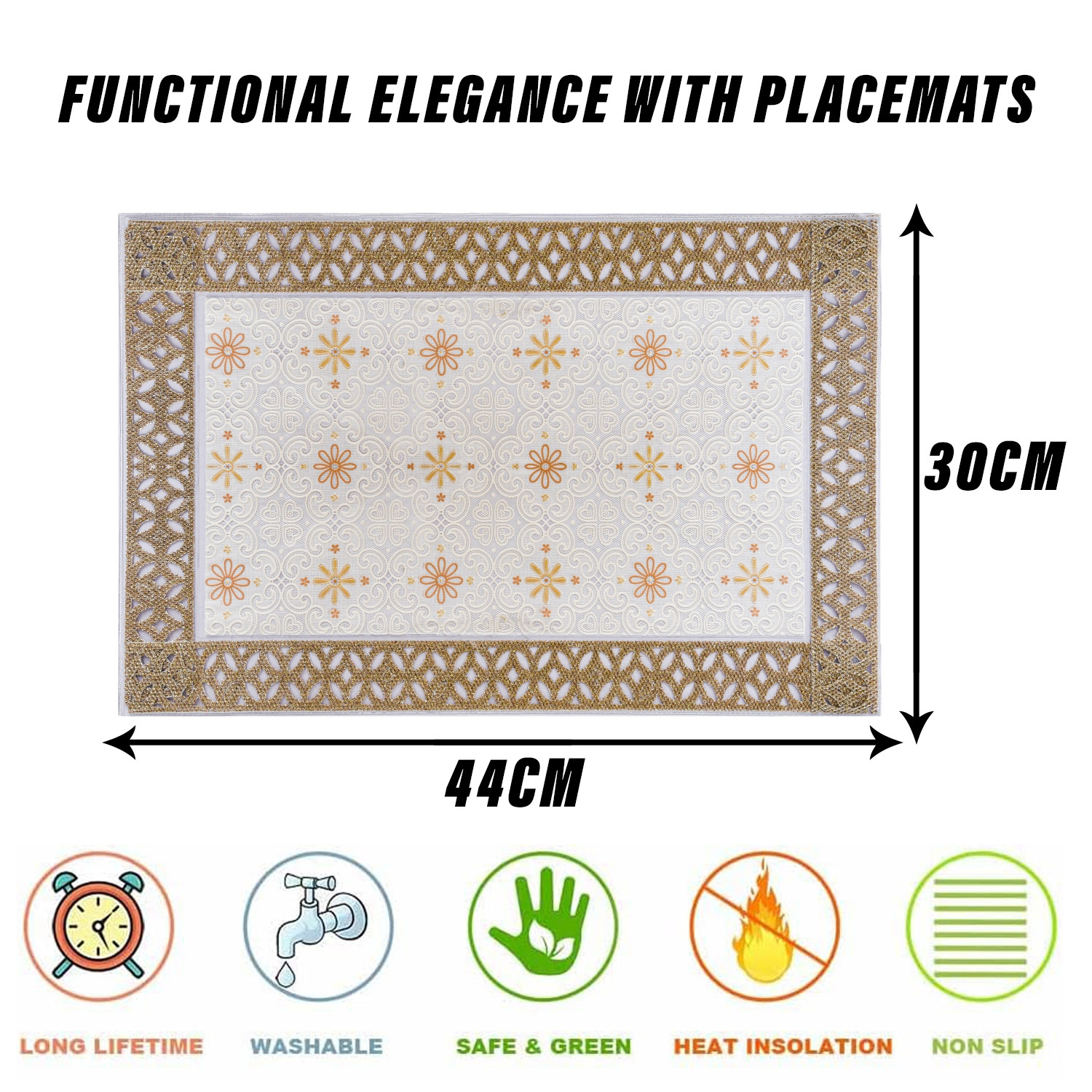 Kuber Industries Placemat | Placemats for Dining Room | Desginer Table Mat Set | Placemats for Kitchen Table | Dining Table Mats | Flower Maiva Placemat | 6 Piece Set | Cream