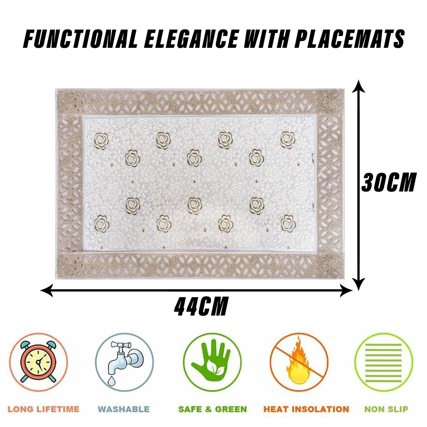 Kuber Industries Placemat | Placemats for Dining Room | Desginer Table Mat Set | Placemats for Kitchen Table | Dining Table Mats | Gulab Maiva Placemat | 6 Piece Set | Cream
