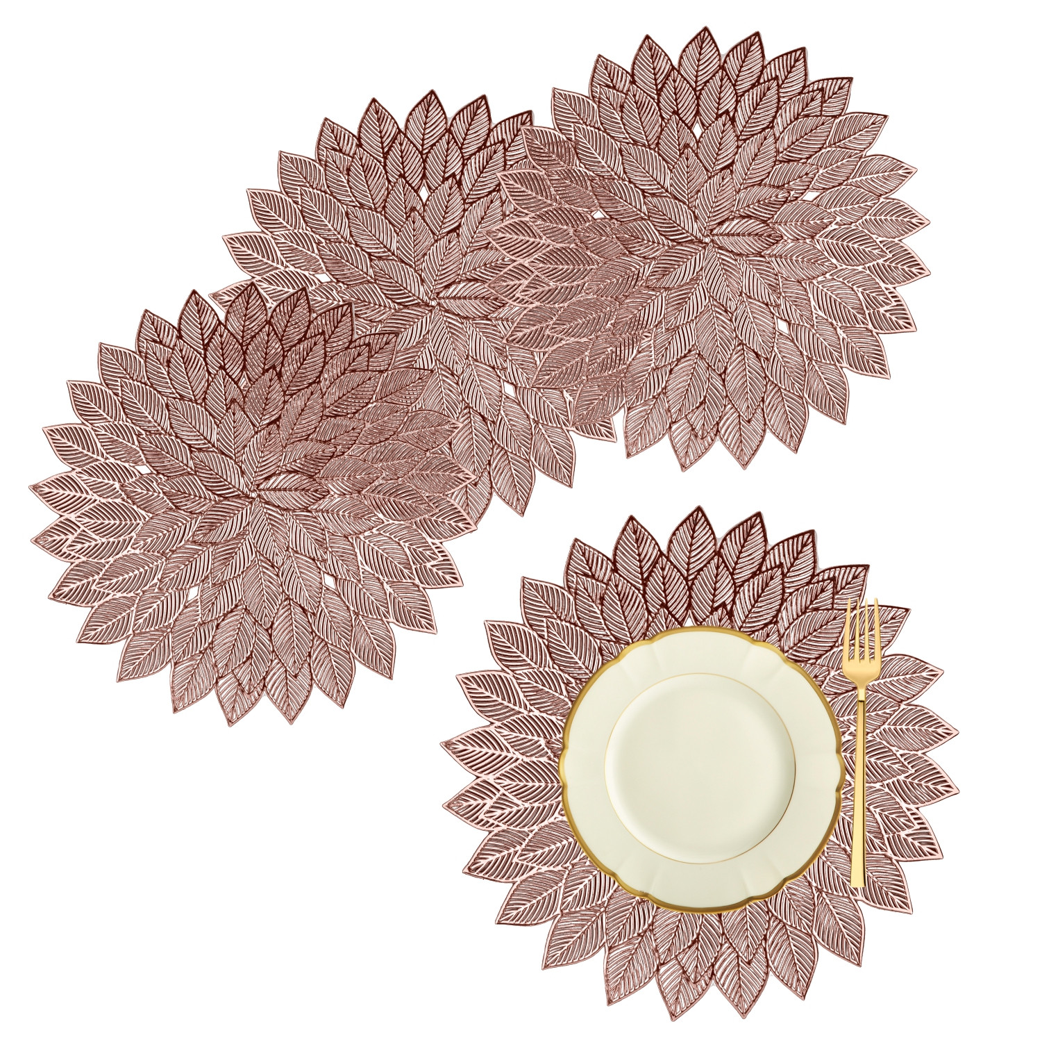 Kuber Industries Placemat | Placemats for Dining Room | Designer Table Mat Set | Placemats for Kitchen Table | Side Table Placemats | Round Flower Placemat |Copper