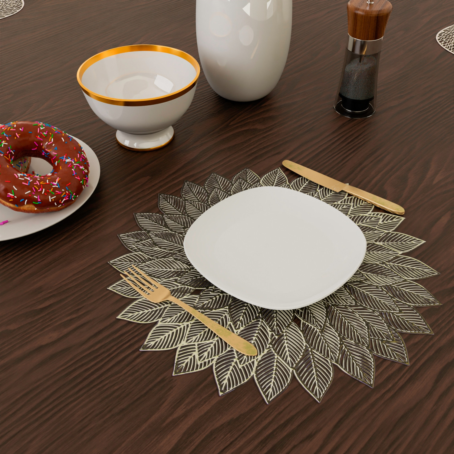 Kuber Industries Placemat | Placemats for Dining Room | Designer Table Mat Set | Placemats for Kitchen Table | Side Table Placemats | Round Flower Placemat |Golden