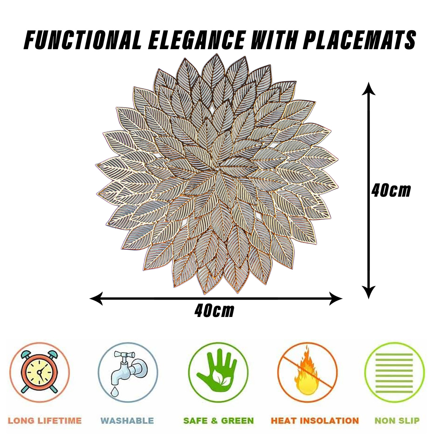 Kuber Industries Placemat | Placemats for Dining Room | Designer Table Mat Set | Placemats for Kitchen Table | Side Table Placemats | Round Flower Placemat |Golden