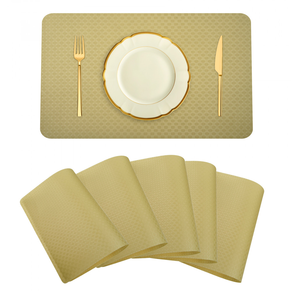 Kuber Industries Placemat | Placemats for Dining Room | Table Mat Set | Placemats for Kitchen Table | Dining Table Placemats | Check-Design Placemat | 6 Piece Set | Beige