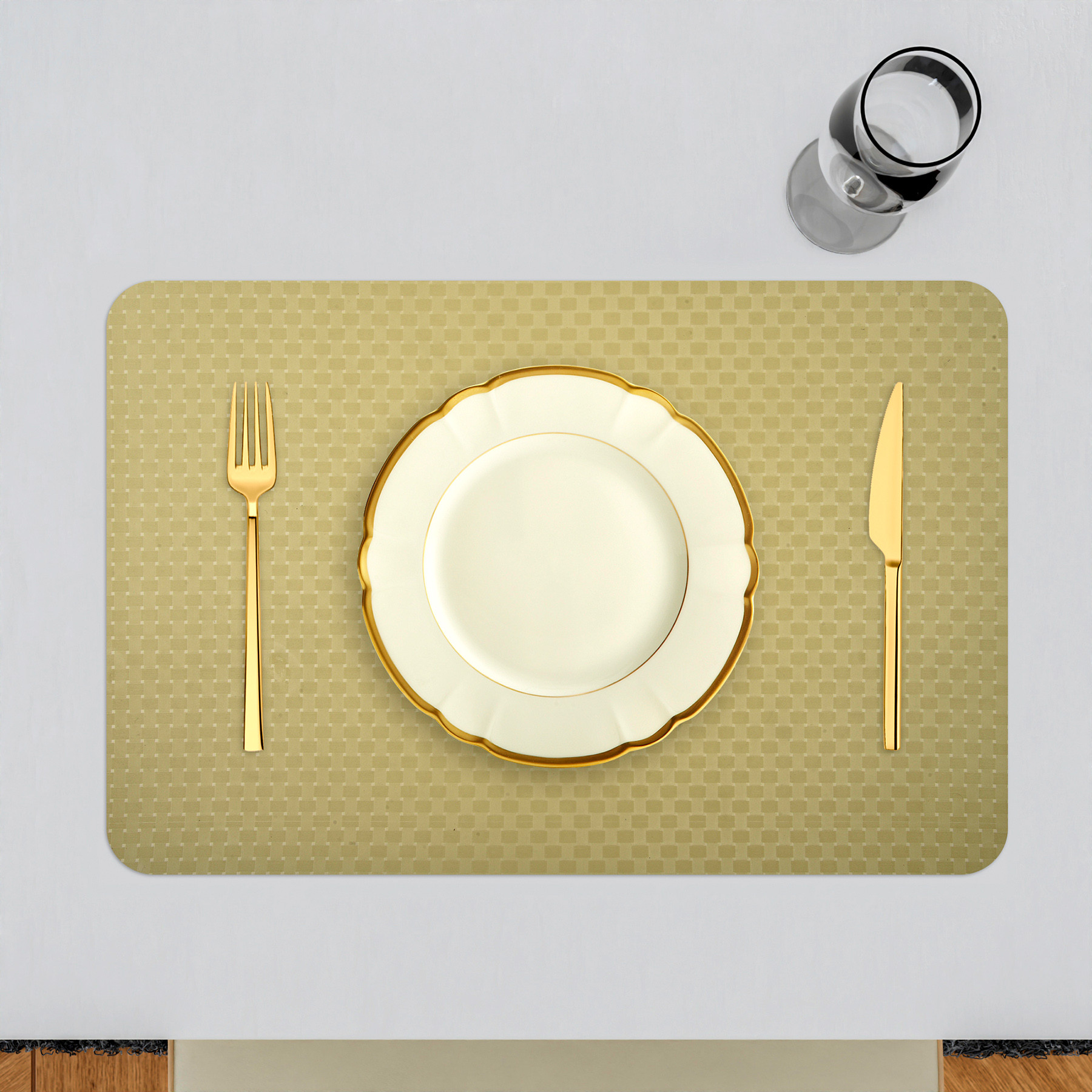 Kuber Industries Placemat | Placemats for Dining Room | Table Mat Set | Placemats for Kitchen Table | Dining Table Placemats | Check-Design Placemat | 6 Piece Set | Beige