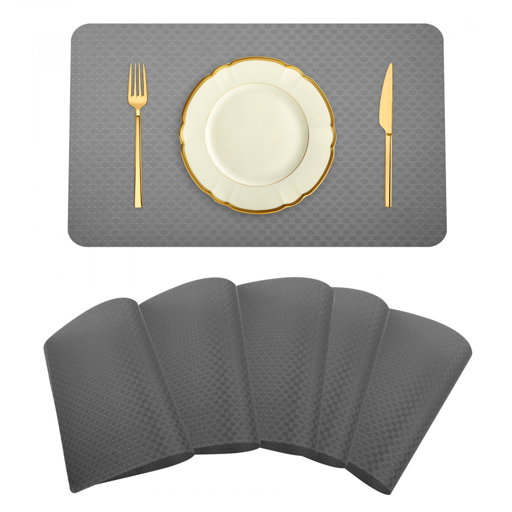 Kuber Industries Placemat | Placemats for Dining Room | Table Mat Set | Placemats for Kitchen Table | Dining Table Placemats | Check-Design Placemat | 6 Piece Set | Gray
