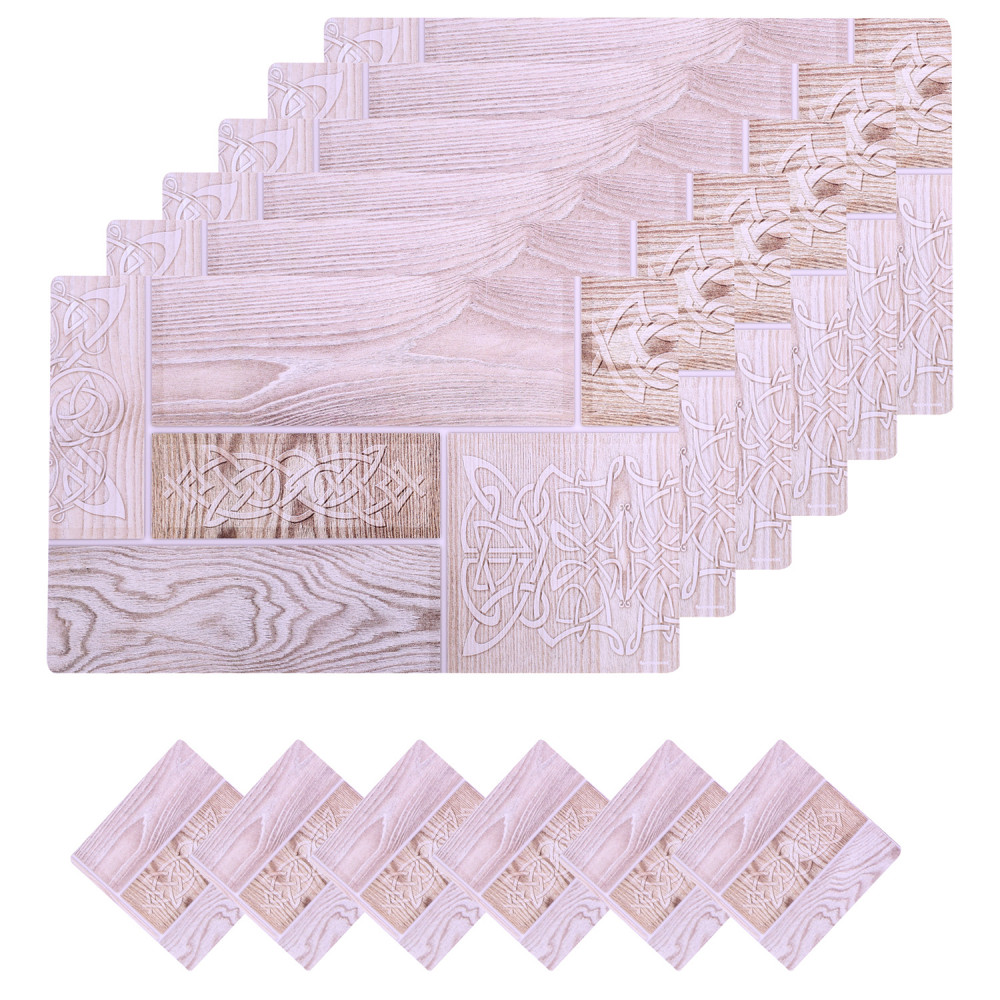 Kuber Industries Placemat | Table Placemats with Coasters | Table Placemats with Tea Coasters | Dining Table Placemats &amp; Coasters Set | Wood Placemat | 12 Piece Set | Cream