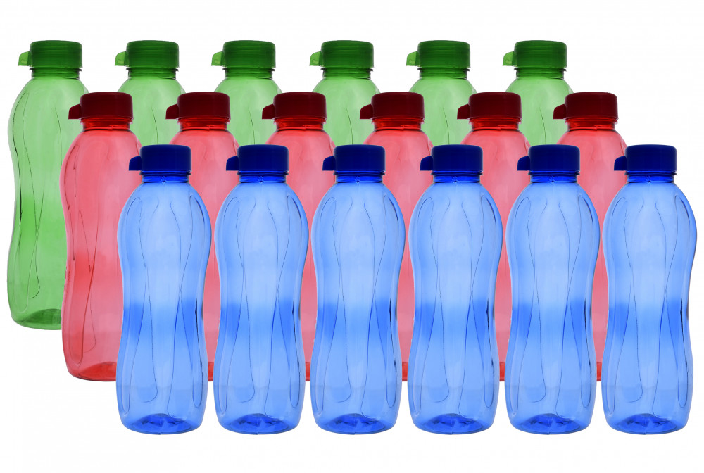 Kuber Industries Plastic 18 Pieces Aqua Fridge Water Bottle with Lid (1000ml, Green &amp; Pink &amp; Blue)-KUBMART522