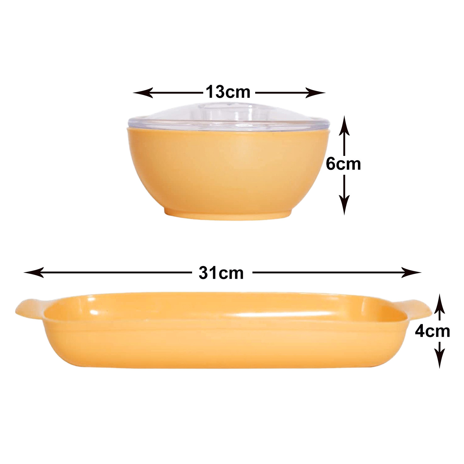 Kuber Industries Plastic 2 Bowls & 1 Tray Set For Serving & Store Dry Fruits, candies, Snacks With Silicon Rubberized Ring Lid (Autumn Orange)