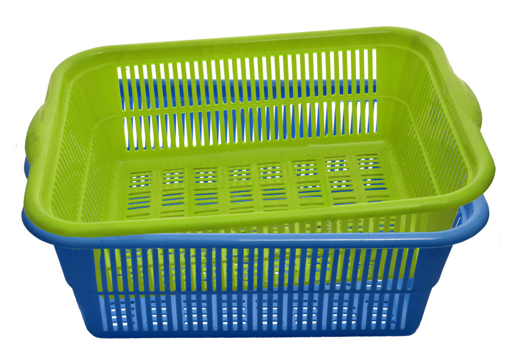 Kuber Industries Plastic 2 Pieces Kitchen Large Size Dish Rack Drainer Vegetables And Fruits Washing Basket Dish Rack Multipurpose Organizers (Green &amp; Blue)-KUBMART798