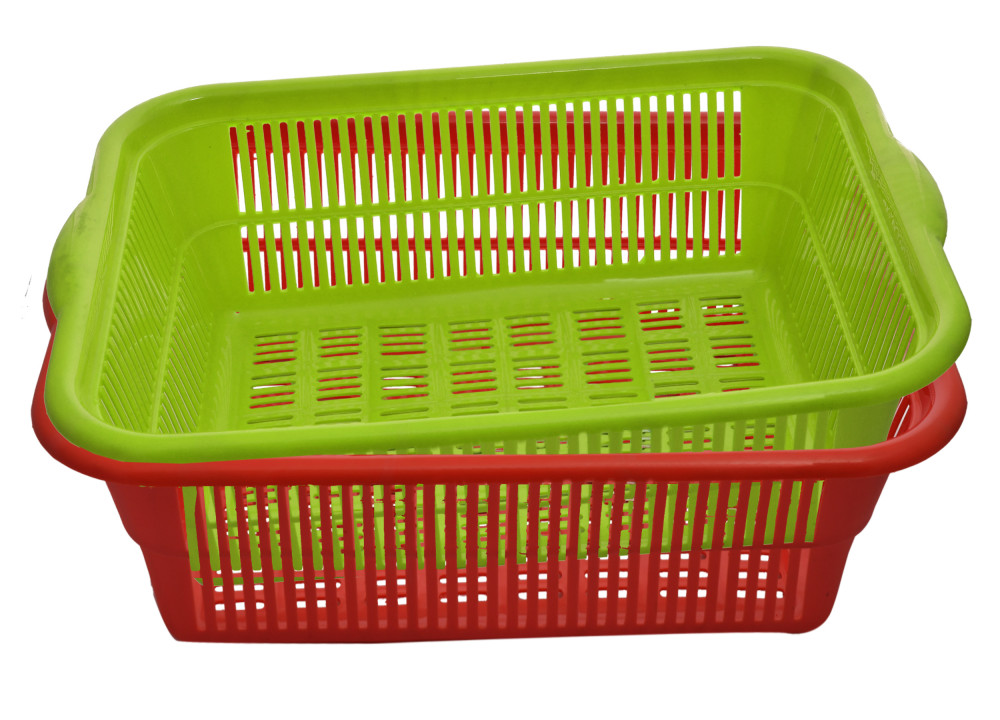 Kuber Industries Plastic 2 Pieces Kitchen Large Size Dish Rack Drainer Vegetables And Fruits Washing Basket Dish Rack Multipurpose Organizers (Green &amp; Red)-KUBMART800