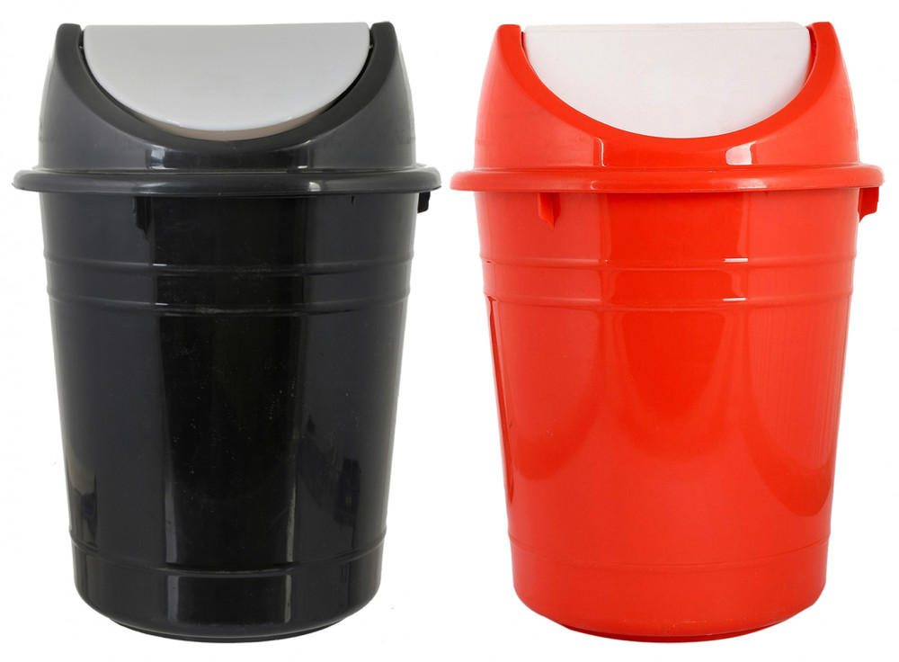 Kuber Industries Plastic 2 Pieces Medium Size Swing Dustbin/ Swing Garbage Bin/ Waste Bin, 10 Liters (Black &amp; Red)