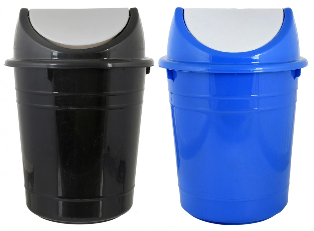 Kuber Industries Plastic 2 Pieces Medium Size Swing Dustbin/ Swing Garbage Bin/ Waste Bin, 10 Liters (Black &amp; Blue)
