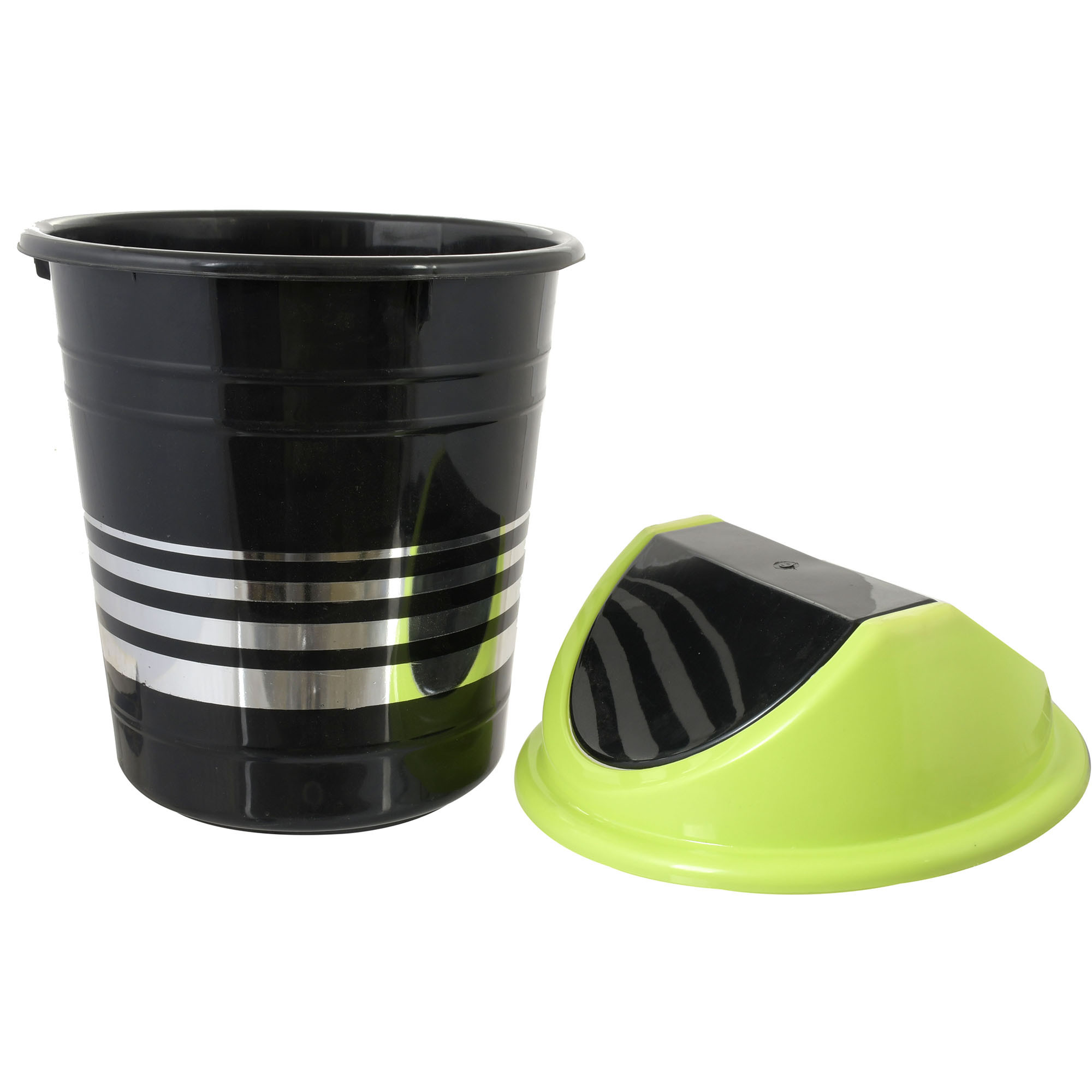 Kuber Industries Plastic 2 Pieces Medium Size Swing Dustbin/ Swing Garbage Bin/ Waste Bin, 10 Liters (Green & Pink)