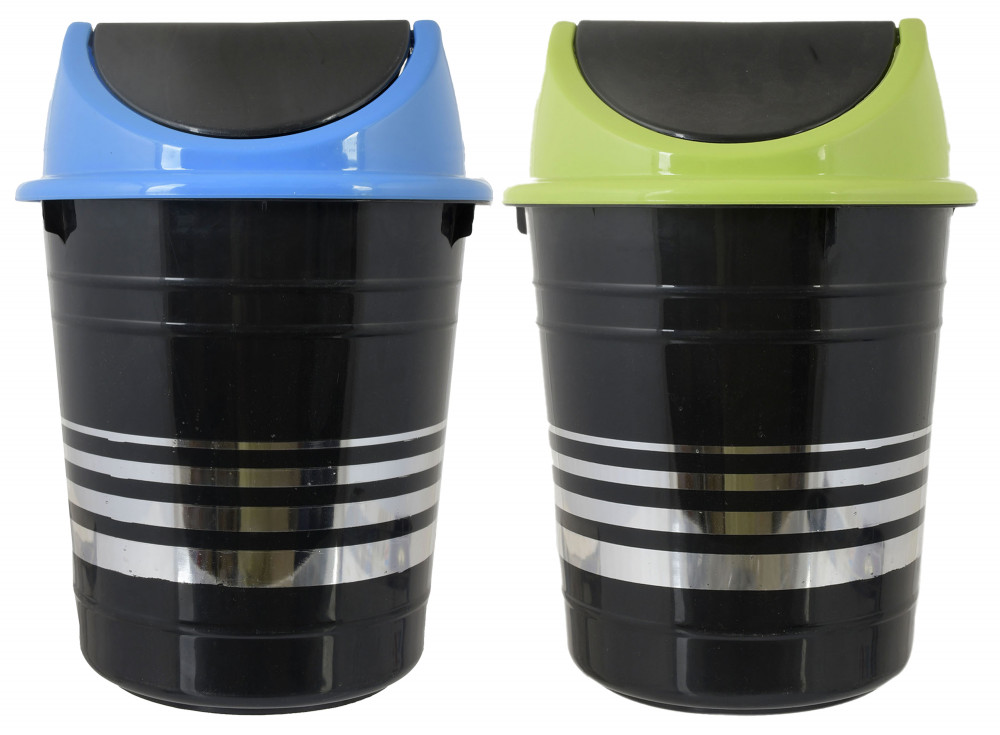 Kuber Industries Plastic 2 Pieces Medium Size Swing Dustbin/ Swing Garbage Bin/ Waste Bin, 10 Liters (Green &amp; Blue)
