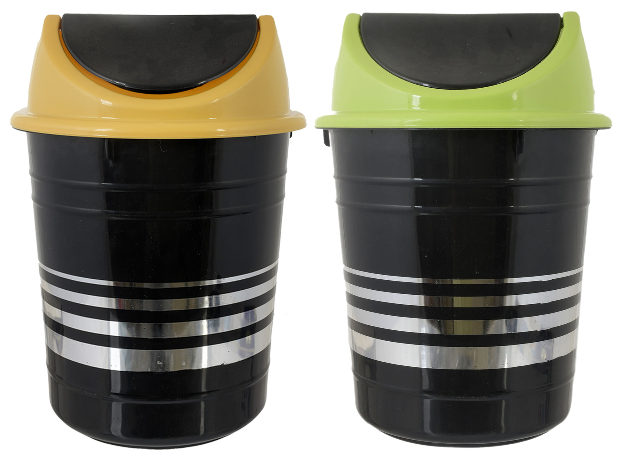 Kuber Industries Plastic 2 Pieces Medium Size Swing Dustbin/ Swing Garbage Bin/ Waste Bin, 10 Liters (Green & Yellow)