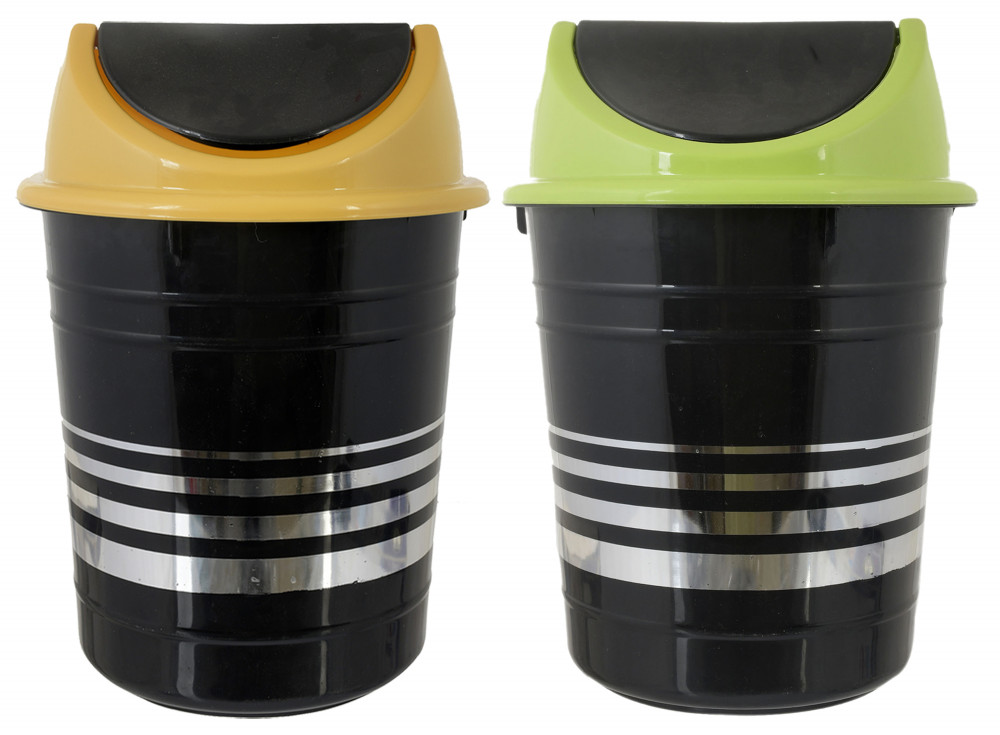 Kuber Industries Plastic 2 Pieces Medium Size Swing Dustbin/ Swing Garbage Bin/ Waste Bin, 10 Liters (Green &amp; Yellow)