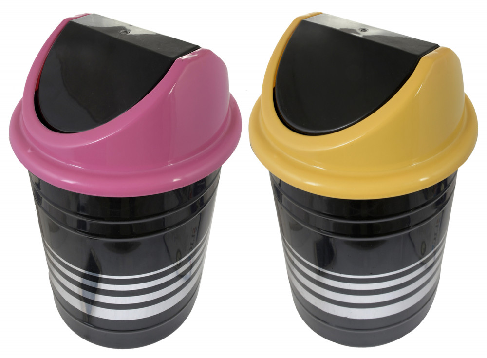 Kuber Industries Plastic 2 Pieces Medium Size Swing Dustbin/ Swing Garbage Bin/ Waste Bin, 10 Liters (Pink &amp; Yellow)