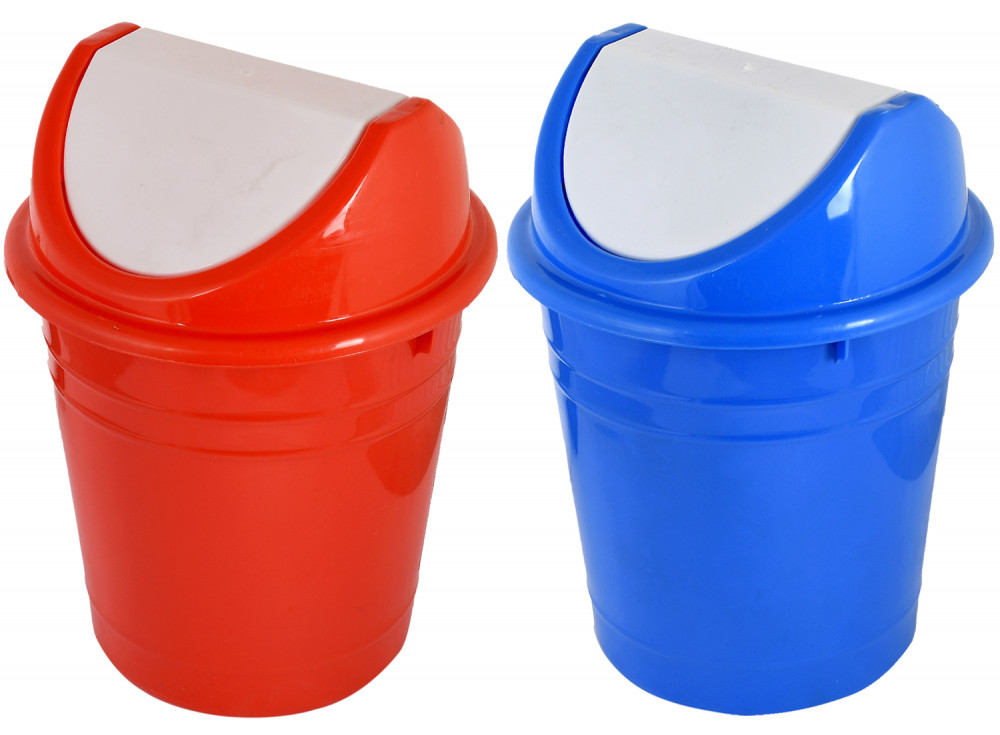 Kuber Industries Plastic 2 Pieces Medium Size Swing Lid Garbage Waste Dustbin for Home, Office, Factory, 10 Liters (Red &amp; Blue) -CTKTC38719