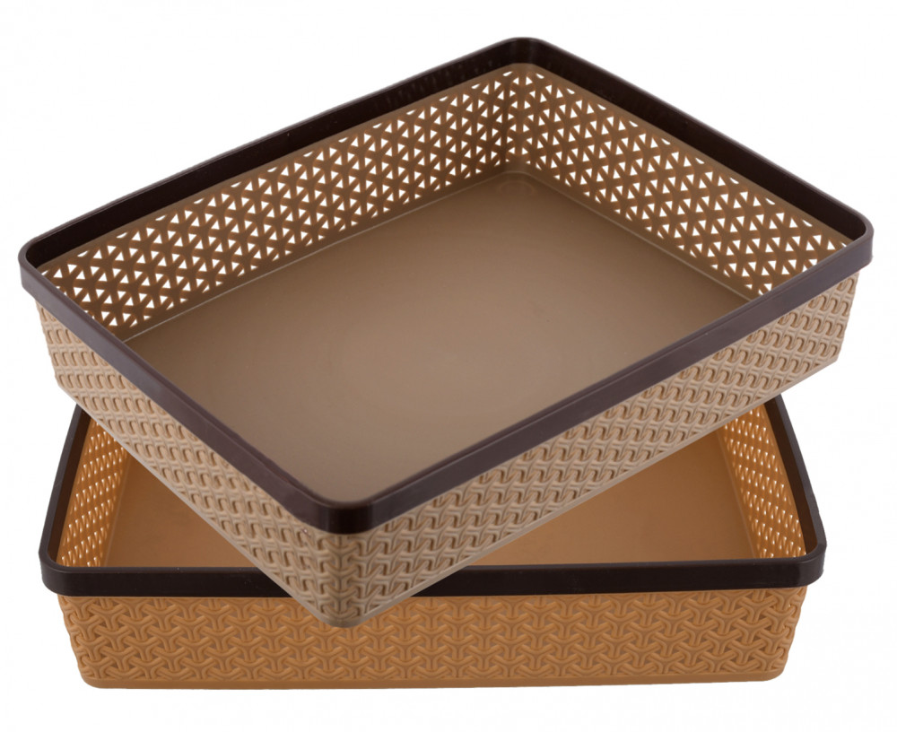 Kuber Industries Plastic 2 Pieces Solitaire Stationary Office Tray, File Tray, Document Tray, Paper Tray A4 Documents/Papers/Letters/folders Holder Desk Organizer (Brown &amp; Coffee)