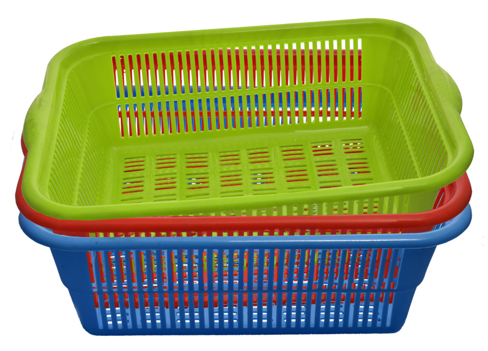 Kuber Industries Plastic 3 Pieces Kitchen Medium Size Dish Rack Drainer Vegetables And Fruits Washing Basket Dish Rack Multipurpose Organizers (Green &amp; Blue &amp; Red)-KUBMART732