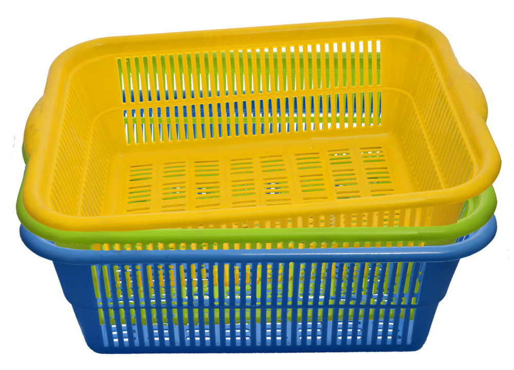Kuber Industries Plastic 3 Pieces Kitchen Small Size Dish Rack Drainer Vegetables And Fruits Washing Basket Dish Rack Multipurpose Organizers (Green &amp; Blue &amp; Yellow)-KUBMART632