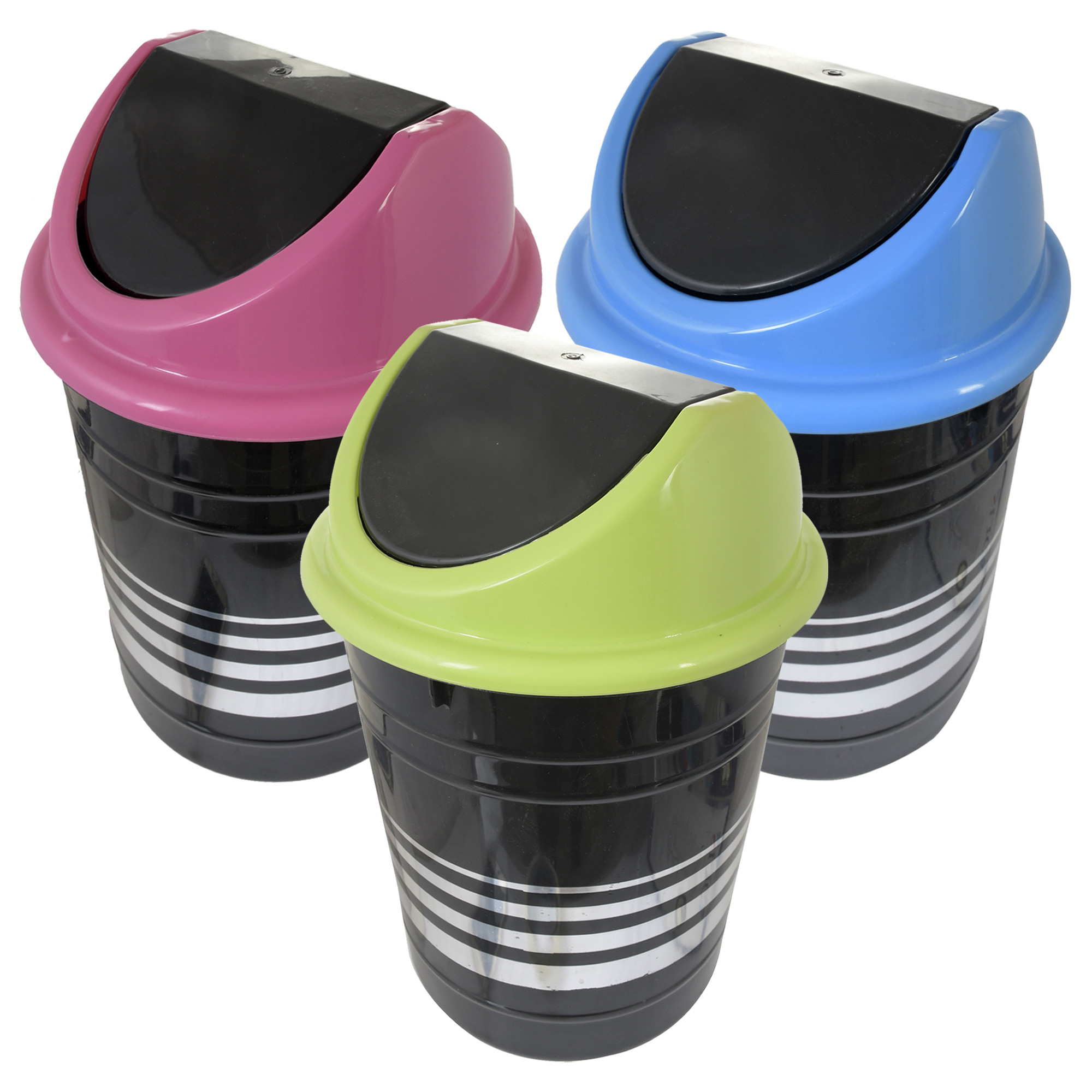 Kuber Industries Plastic 3 Pieces Medium Size Swing Dustbin/ Swing Garbage Bin/ Waste Bin, 10 Liters (Green & Pink & Blue)