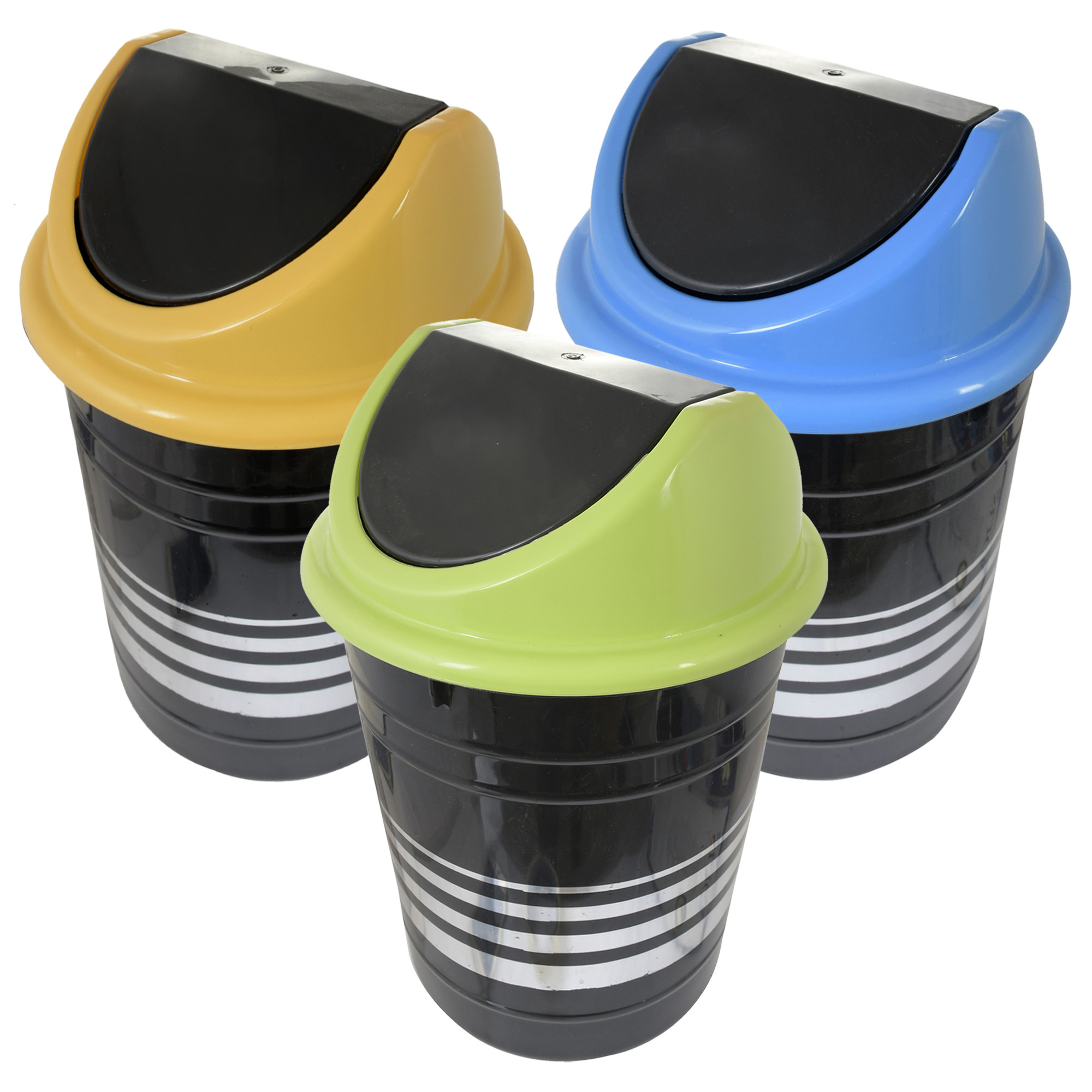 Kuber Industries Plastic 3 Pieces Medium Size Swing Dustbin/ Swing Garbage Bin/ Waste Bin, 10 Liters (Pink & Blue & Yellow)