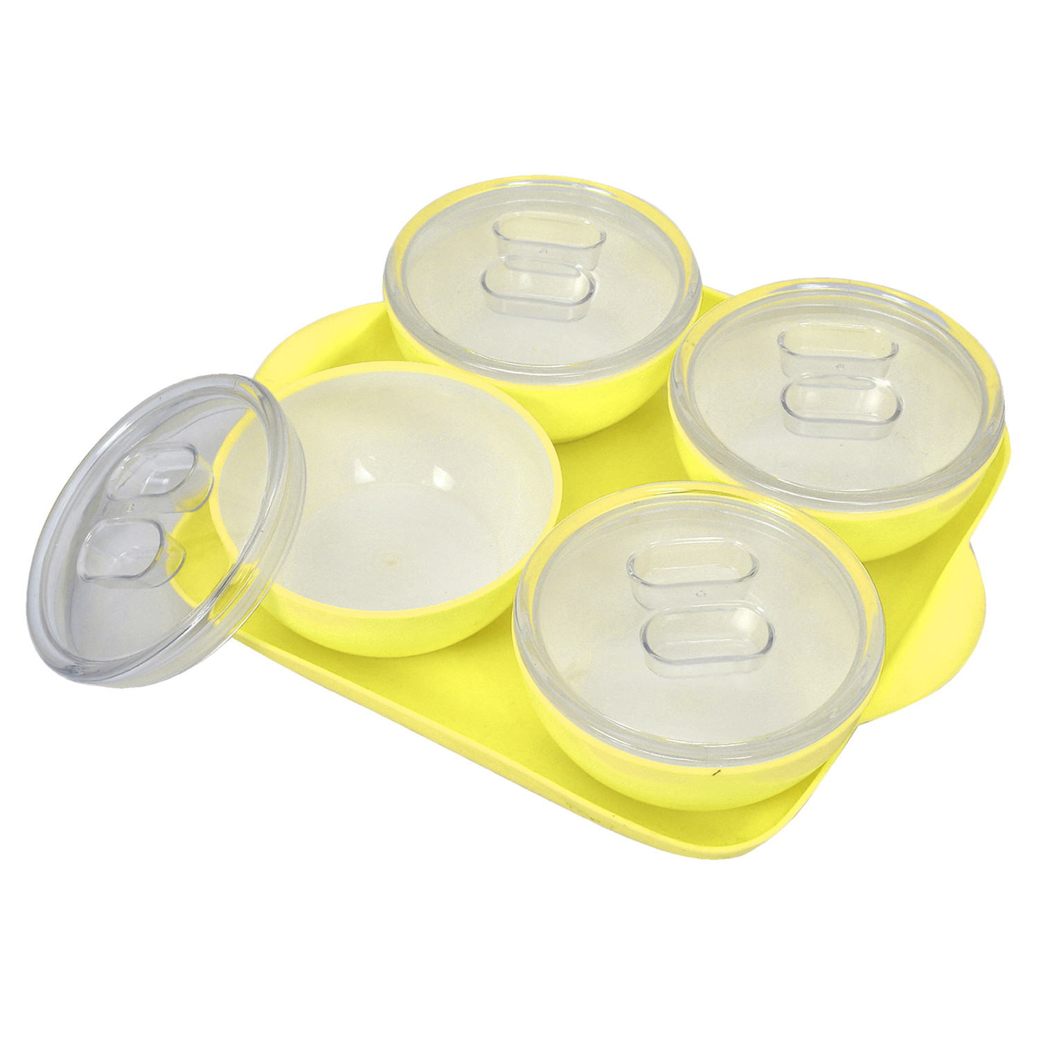 Kuber Industries Plastic 4 Bowls & 1 Square Tray Set For Serving & Store Dry Fruits, candies, Snacks With Silicon Rubberized Ring Lid (Green)