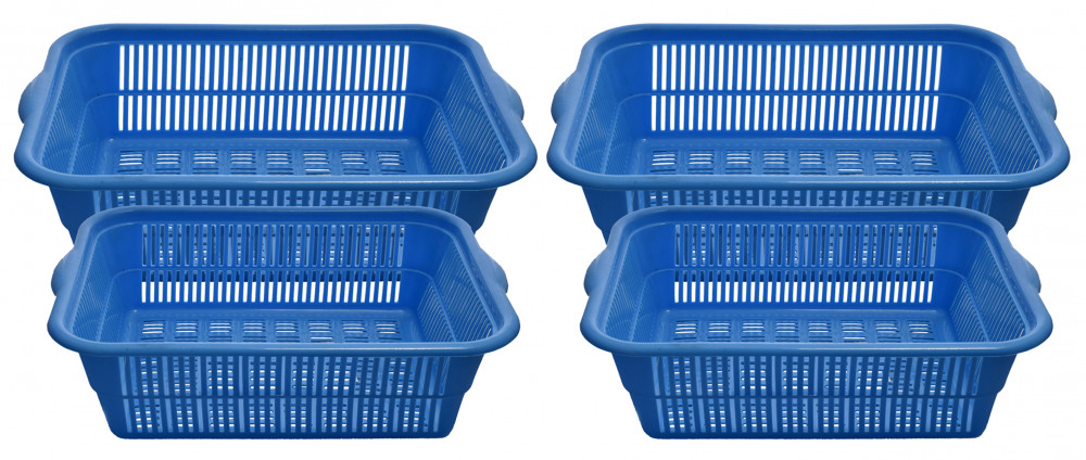 Kuber Industries Plastic 4 Pieces Kitchen Small &amp; Medium Size Dish Rack Drainer Vegetables And Fruits Washing Basket Dish Rack Multipurpose Organizers (Blue)-KUBMART816