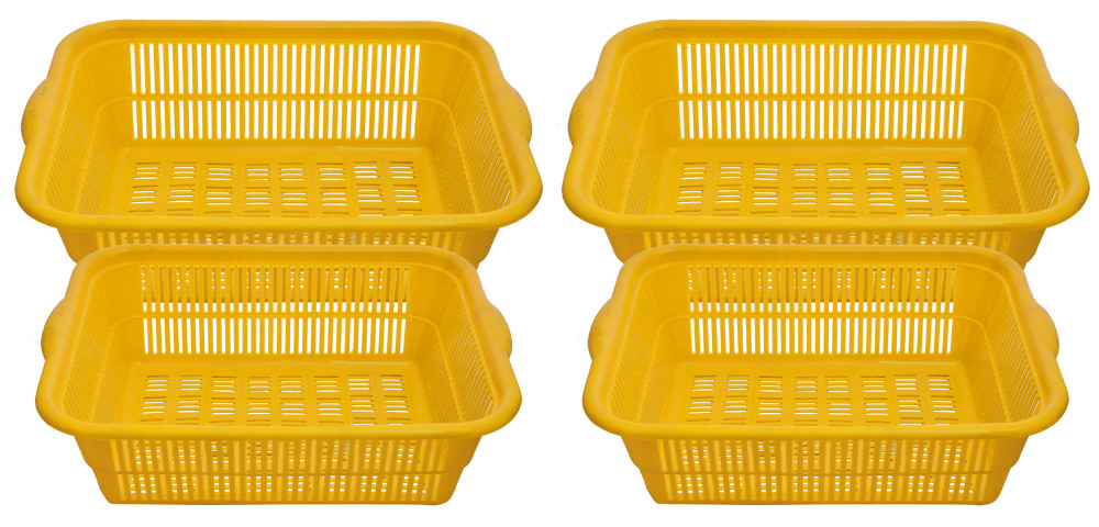Kuber Industries Plastic 4 Pieces Kitchen Small &amp; Medium Size Dish Rack Drainer Vegetables And Fruits Washing Basket Dish Rack Multipurpose Organizers (Yellow)-KUBMART820