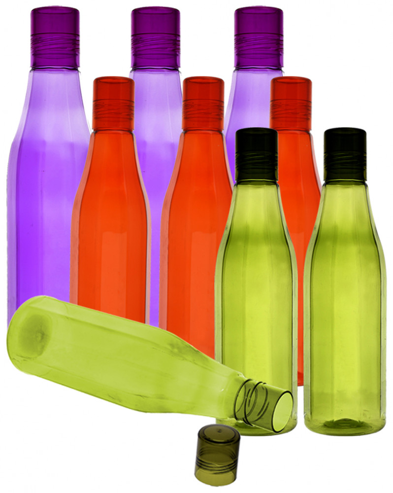 Kuber Industries Plastic 9 Pieces Coral Fridge Water Bottle Set with Lid (1000ml, Purple &amp; Red &amp; Green)-KUBMART444