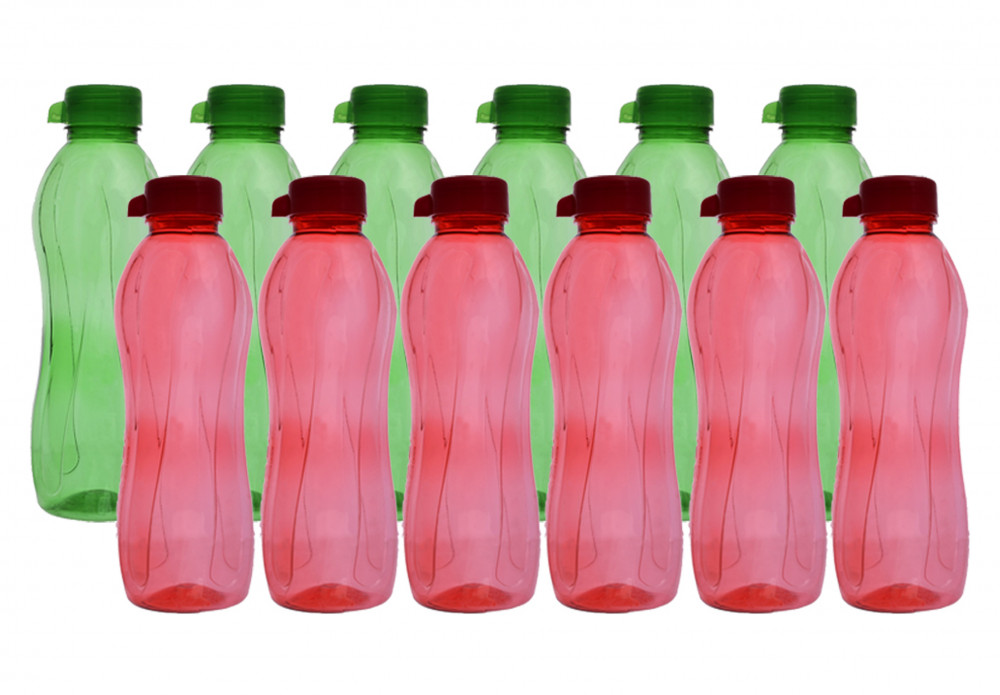 Kuber Industries Plastic Aqua Fridge Water Bottle with Lid (1000ml, Green &amp; Pink)-KUBMART516