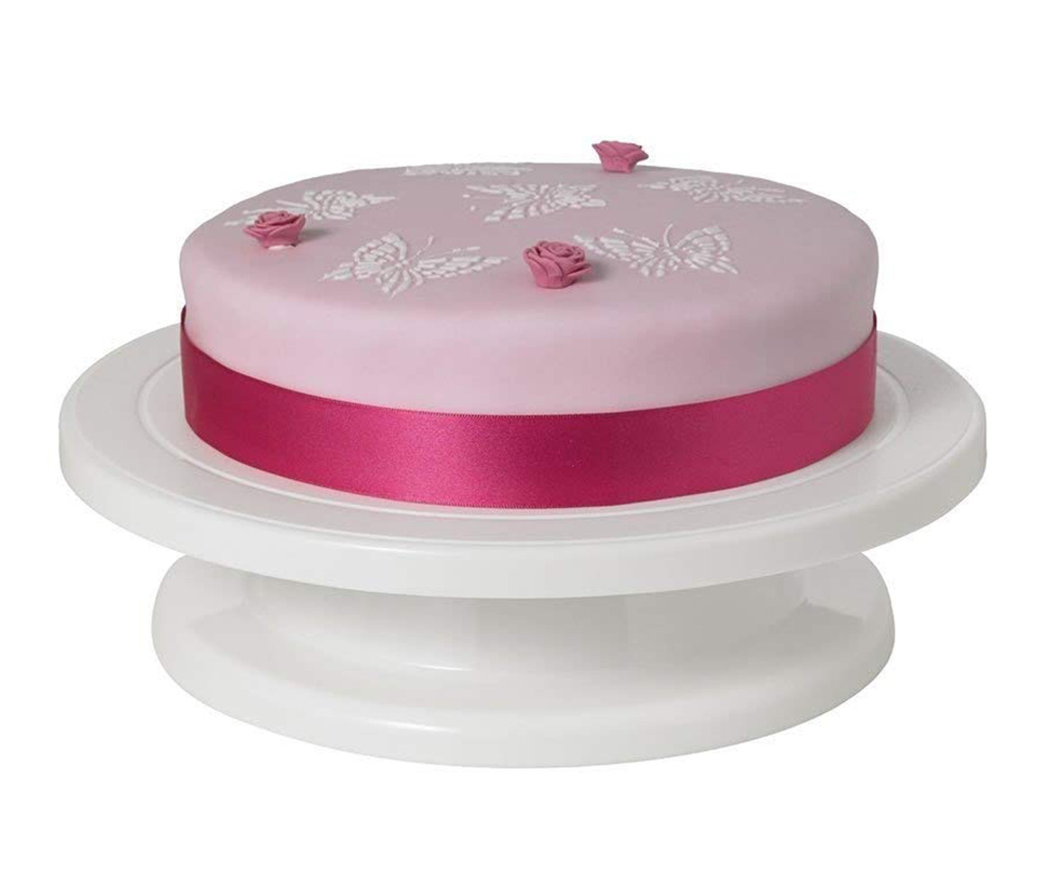 Kuber Industries Plastic Cake Turntable Revolving Cake Decorating Stand Cake Stand (White)