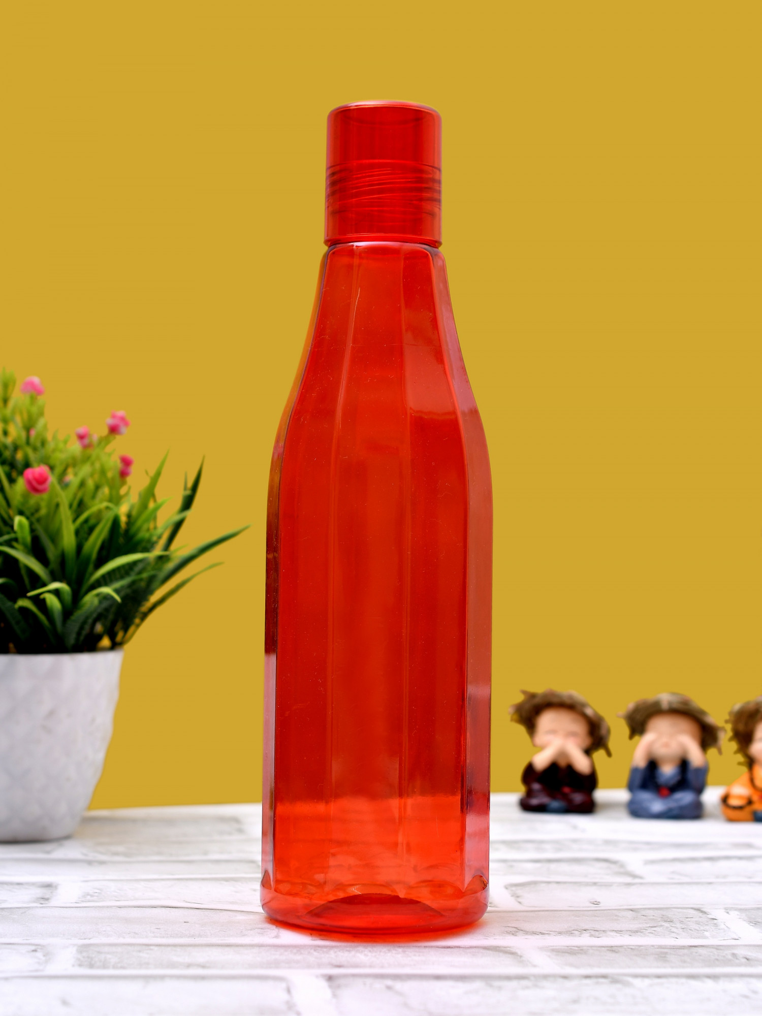 Kuber Industries Plastic Coral Fridge Water Bottle Set with Lid (1000ml, Purple & Red)-KUBMART438