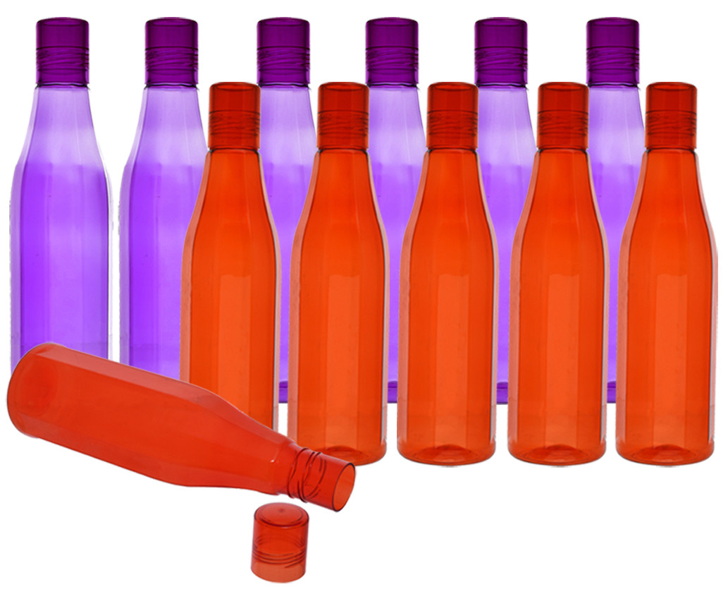 Kuber Industries Plastic Coral Fridge Water Bottle Set with Lid (1000ml, Purple & Red)-KUBMART438