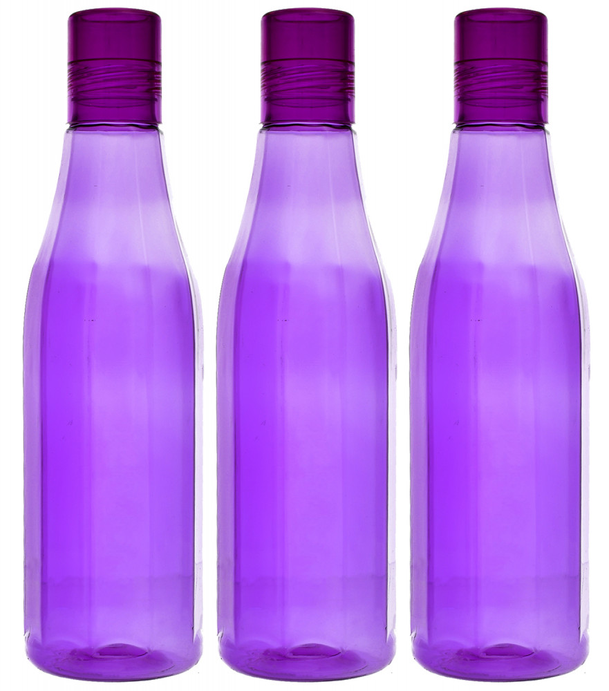 Kuber Industries Plastic Coral Fridge Water Bottle Set with Lid (1000ml, Purple)-KUBMART414