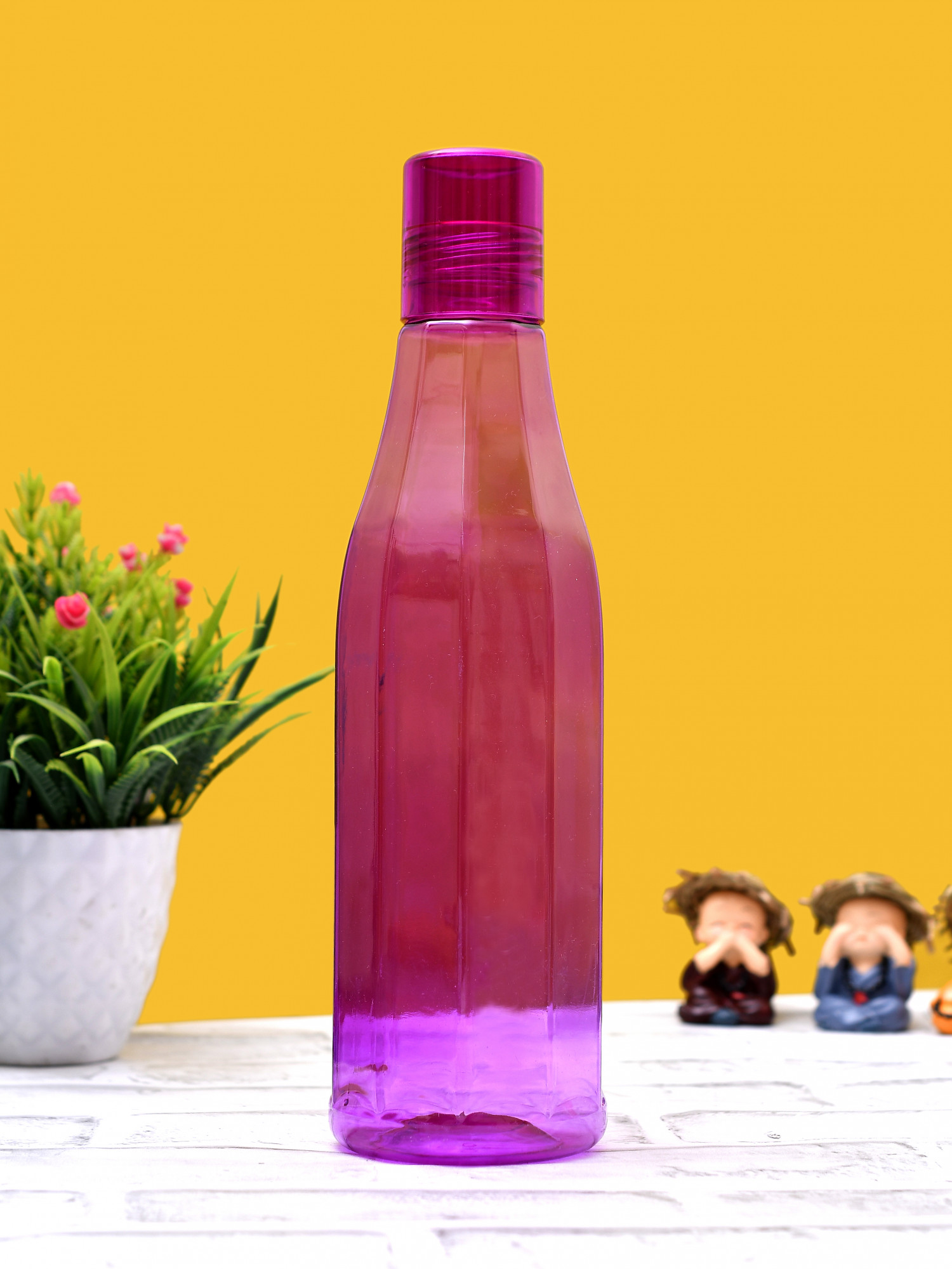 Kuber Industries Plastic Coral Fridge Water Bottle Set with Lid (1000ml, Purple)-KUBMART414