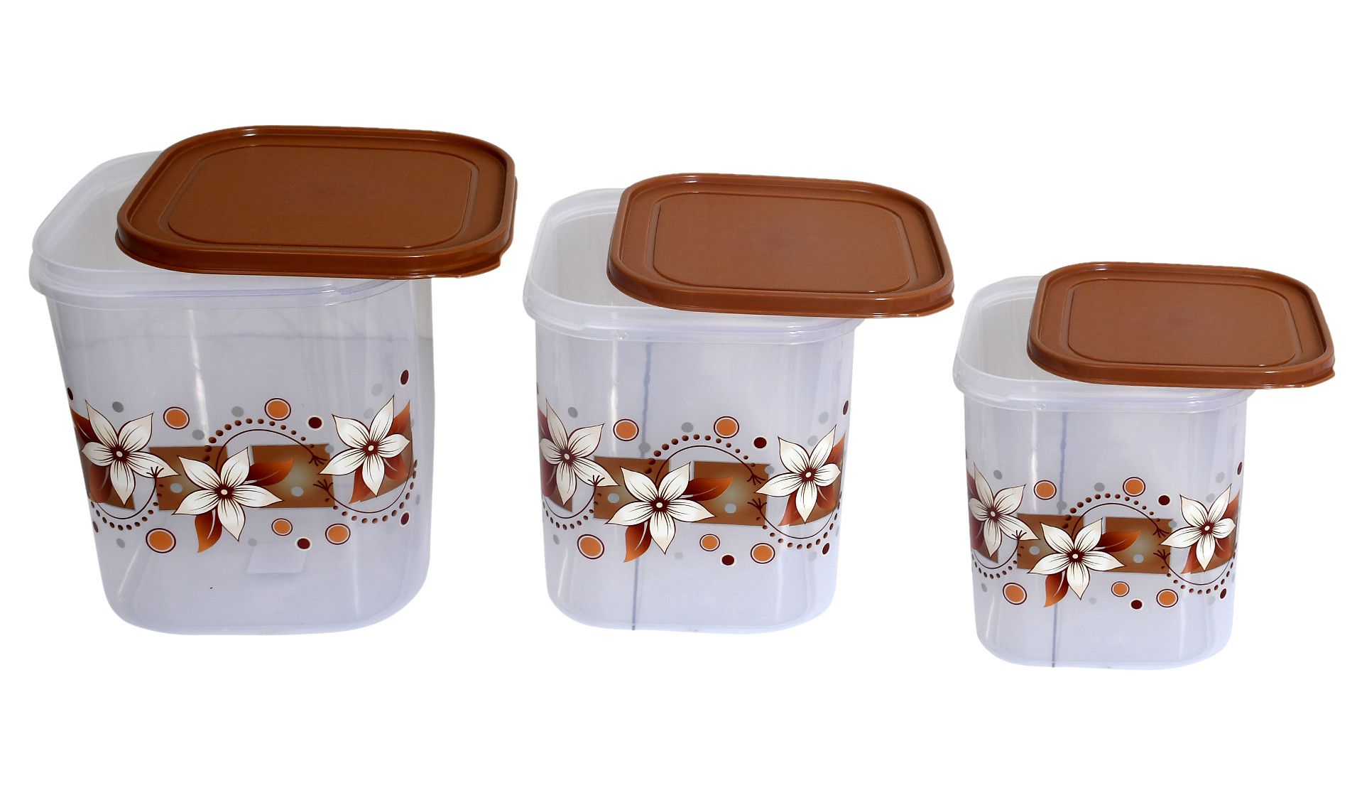Kuber Industries Plastic Fantasy Kitchen Storage Container Set, 3 Pieces (6 LTR, 8 LTR, 11 LTR) Brown