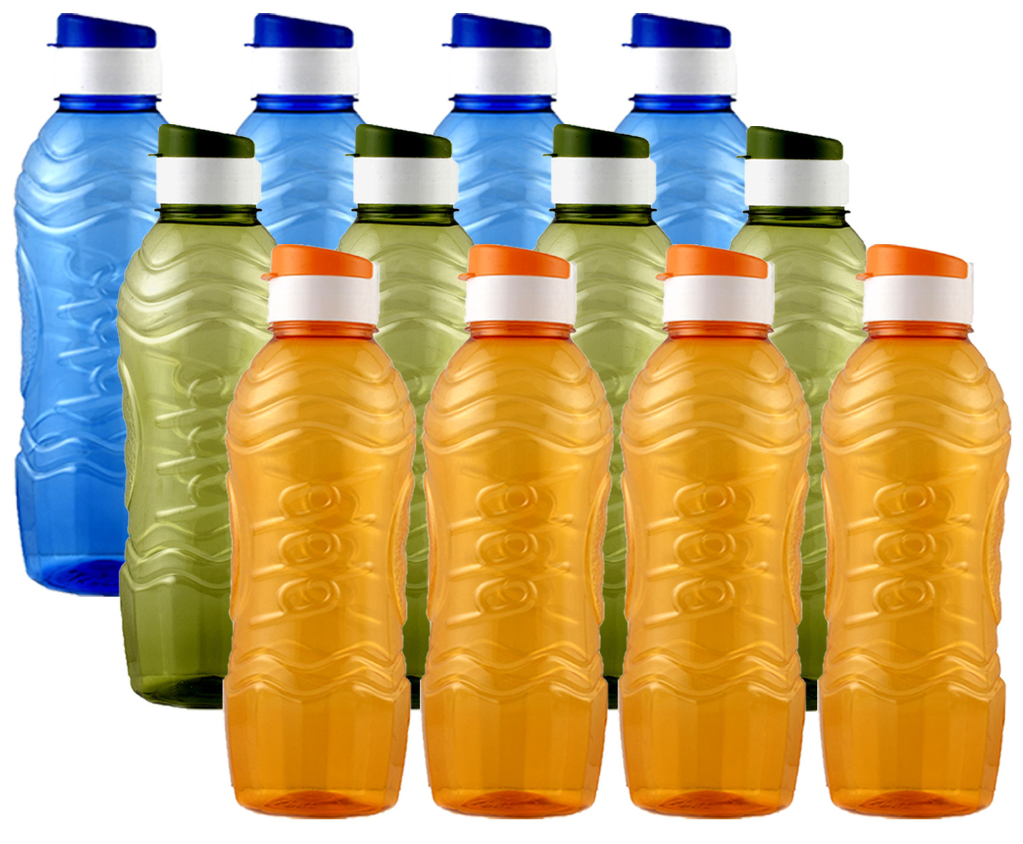 Kuber Industries Plastic Fridge Water Bottle Set with Flip Cap (1000ml, Blue & Green & Orange)-KUBMART1522