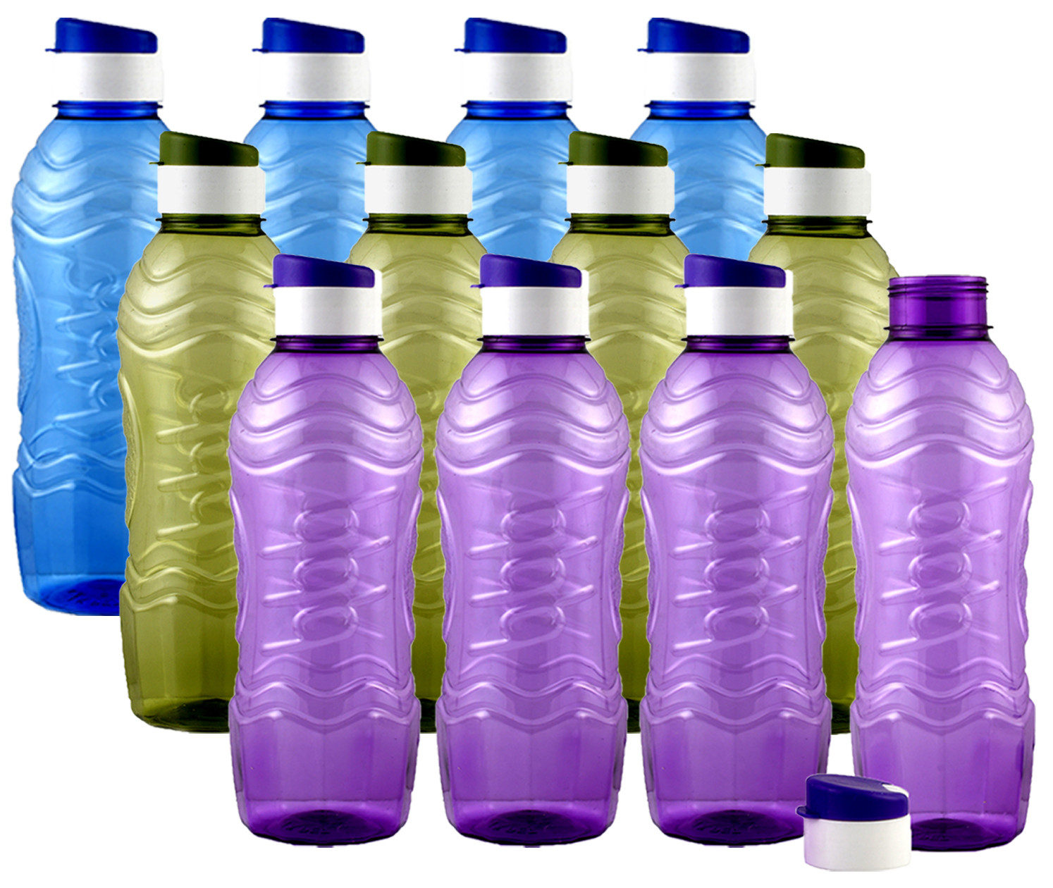 Kuber Industries Plastic Fridge Water Bottle Set with Flip Cap (1000ml, Blue & Green & Purple)-KUBMART1528