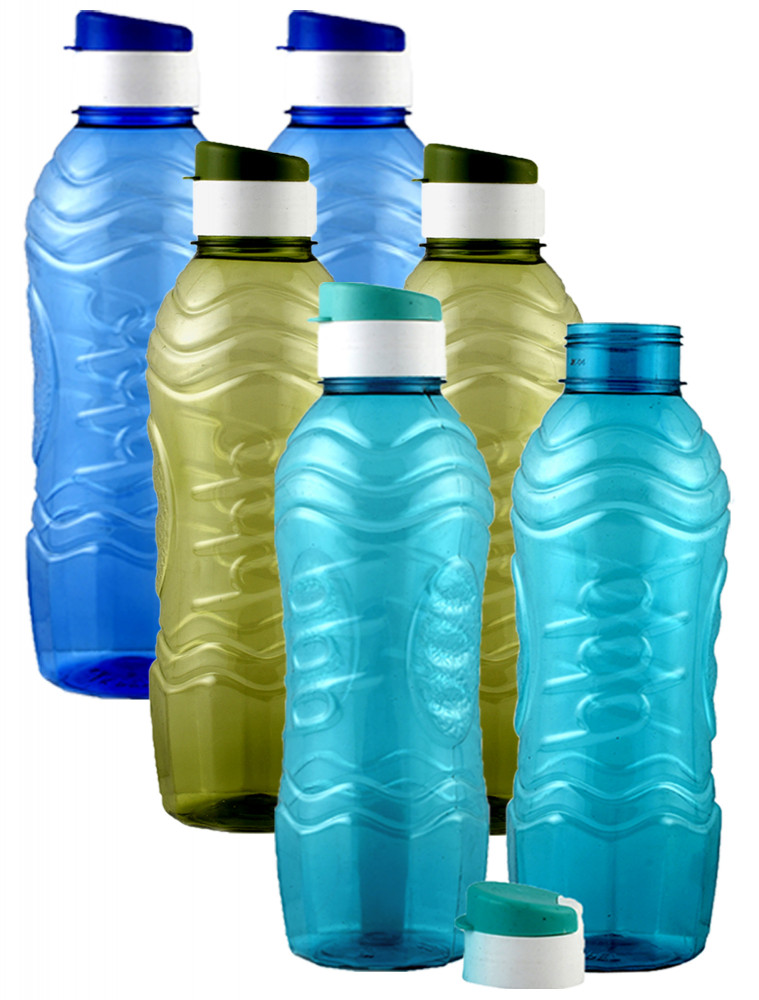 Kuber Industries Plastic Fridge Water Bottle Set with Flip Cap (1000ml, Blue &amp; Green &amp; Sky Blue)-KUBMART1510