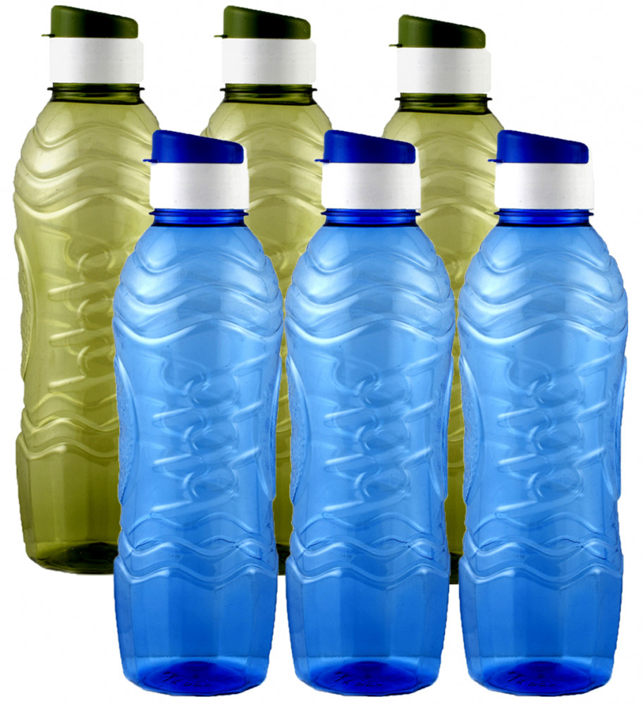Kuber Industries Plastic Fridge Water Bottle Set with Flip Cap (1000ml, Blue &amp; Green)-KUBMART1420